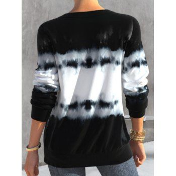 Ombre Tie Dye Print Top Lace Up Long Sleeve Casual Top