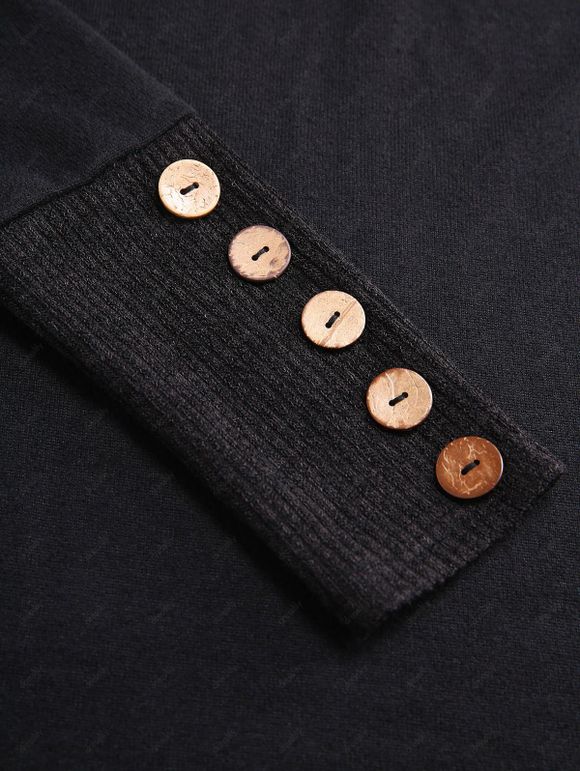 Pull Plié à Epaule Dénudée en Couleur Unie à Manches Longues - Noir L