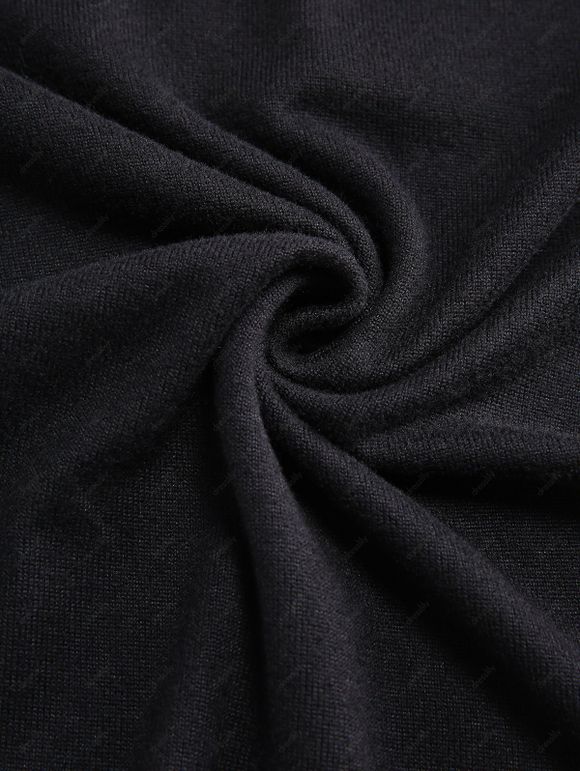 Pull Plié à Epaule Dénudée en Couleur Unie à Manches Longues - Noir L