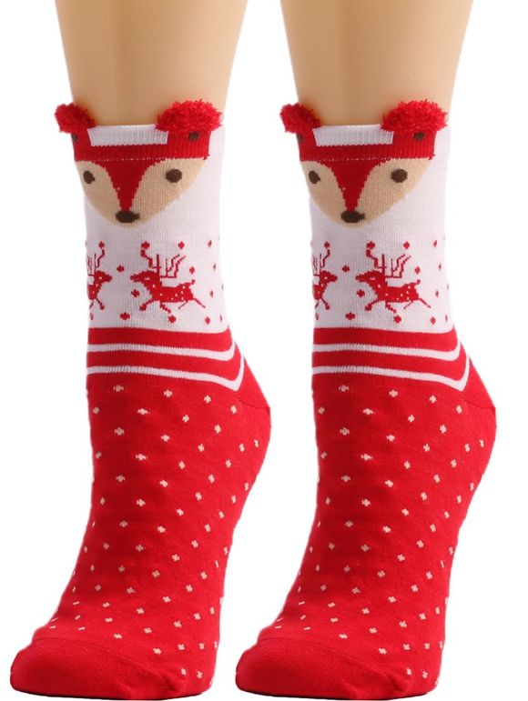 Chaussettes de Noël à Imprimé Cerf et Flocon de Neige Mignon - Rouge 1 PAIR