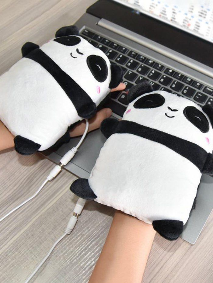 Gants de Travail Electrique sans Doigts Recharge USB en Forme de Panda - Noir 