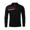 T-shirt Motif Rayé à Demi-Bouton Manches Longues à Col Relevé - Noir M