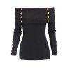 Pull Plié à Epaule Dénudée en Couleur Unie à Manches Longues - Noir S
