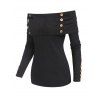 Pull Plié à Epaule Dénudée en Couleur Unie à Manches Longues - Noir S