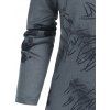T-Shirt Décontracté Fendu à Imprimé Feuille à Ourlet Asymétrique - Bleu profond 3XL