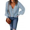 Textured Cardigan Plain Color Geometric Pattern Long Sleeve Button Up Sweater Cardigan - LIGHT BLUE XL