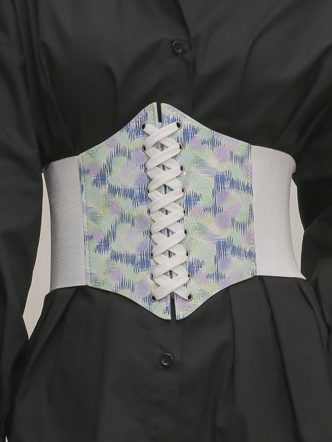 Polka Dots Print Lace Up Elastic Wide Waist Belt Dress Shirt Decoration PU Belt