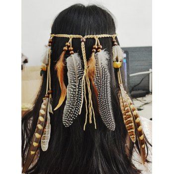 Bohemian Headband Faux Feather Beaded Braid Rope Ethnic Headband