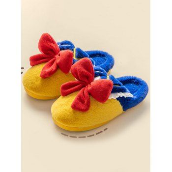 

Colorblock Bowknot Fluffy Slippers Home Indoor Non Slip Warm Slippers, Multicolor
