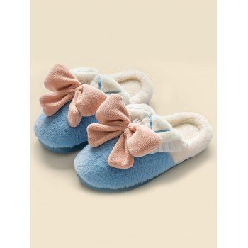 

Bowknot Colorblock Home Indoor Warm Fluffy Slippers, Multicolor