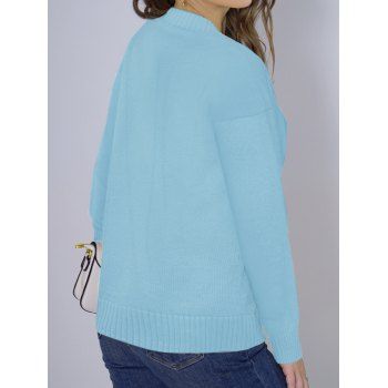 Drop Shoulder Sweater Ribbed Hem Surplice V Neck Pullover Sweater