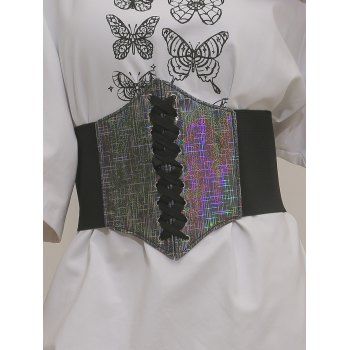 

Psychedelic Print PU Elastic Wide Waist Belt Lace Up Tee Shirt Dress Decoration Belt, Black