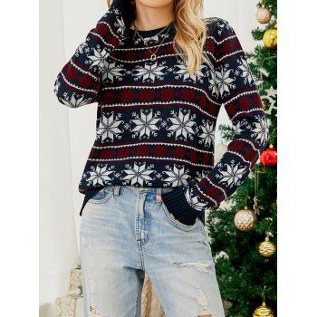 

Christmas Snowflake Graphic Ribbed Hem Mock Neck Sweater, Deep blue