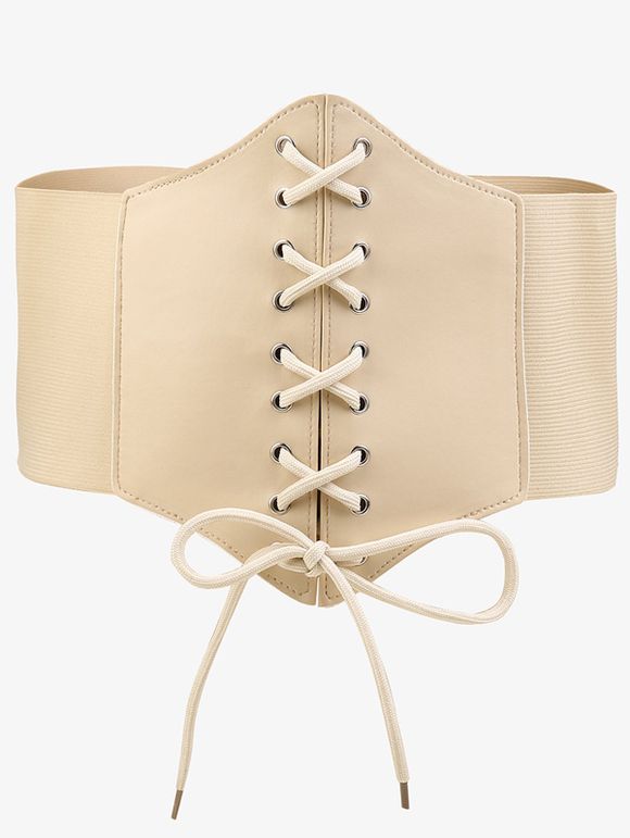 Ceinture Elastique Décorative à Taille Large en PU à Lacets - café lumière 