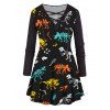 T-shirt Tressé Long à Crâne Coloré à Lacets Col en V Grande Taille - Noir 4X