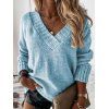 Drop Shoulder Sweater Ribbed Hem Surplice V Neck Pullover Sweater - BLUE XL