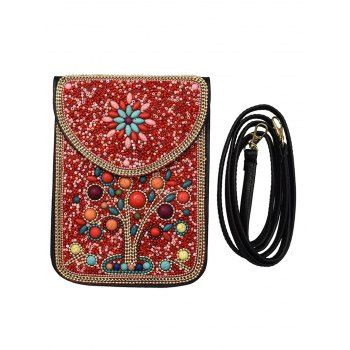 

Bohemian Phone bag Beaded Tree Small Ethnic Style Crossbody Bag, Red