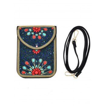 

Ethnic Style Phone Bag Elephant Beaded Straps Rectangle Bohemian Crossbody Bag, Deep blue