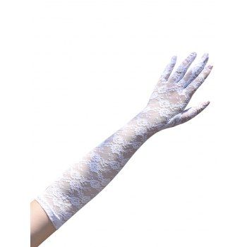 

See Thru Floral Lace Full Finger Long Arm Gloves, White