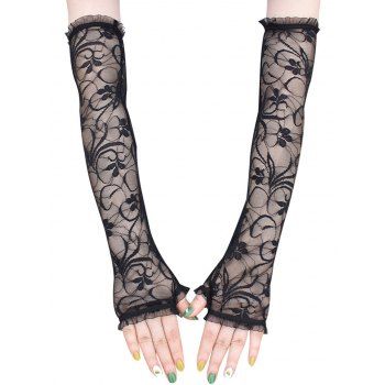 Sheer Floral Lace Fingerless Long Arm Gloves