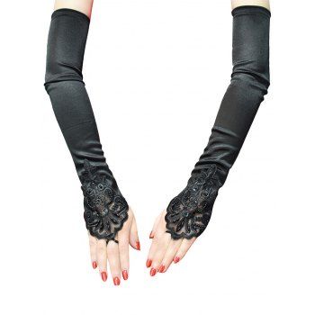 Flower Embroidery Applique Satin Party Vintage Fingerless Arm Gloves
