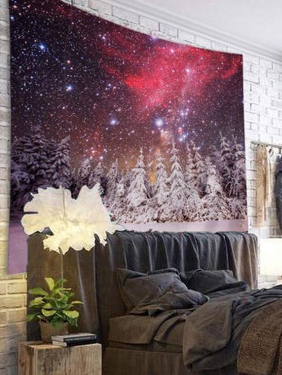 Tapisserie Murale Pendante de Noël à Imprimé Scène de Neige et Galaxie - multicolor 