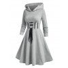 Robe à Capuche à Taille Corset à Lacets - Gris Clair XL