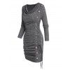 Heather Dress Draped Mock Button Lace Up Long Sleeve Mini Bodycon Dress - DARK GRAY XXL