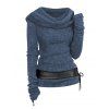 Hooded Cowl Front Belted Lace Up Sweater - LIGHT GRAY XL