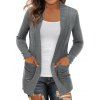 Plain Color Cardigan Open Front Patch Pocket Long Sleeve Casual Cardigan - DARK GRAY L