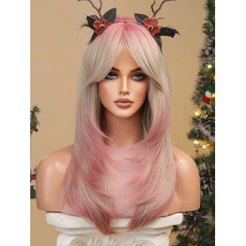 

Long Side Bang Ombre Layered Tail Adduction Straight Synthetic Christmas Party Wig, Multicolor a