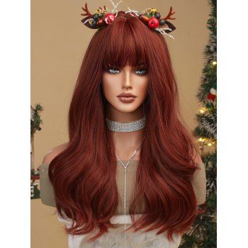 

Long Full Bang Wavy Synthetic Party Christmas Wig, Red wine