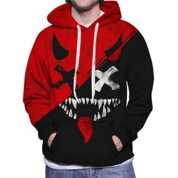 

Colorblock Devil Print Hoodie Kangaroo Pocket Drawstring Casual Hoodie, Multicolor