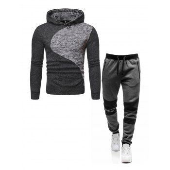 

Colorblock Space Dye Print Long Sleeve Hoodie And Colorblock Panel Elastic Waist Jogger Sweatpants Outfit, Black