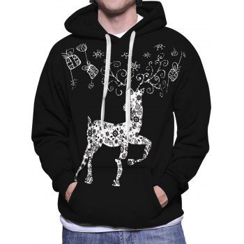 

Christmas Elk Gift Print Hoodie Kangaroo Pocket Drawstring Casual Hoodie, Multicolor