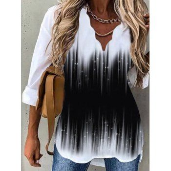 

Printed Top Scalloped Asymmetrical Hem Long Sleeve Casual Top, Black