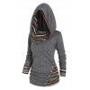Haut à Capuche Boutonné Tribal Rayé Grande Taille à Manches Longues - Gris 2X