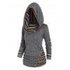 Plus Size Tribal Stripe Ruched Knit Hooded Top Mock Button Long Sleeve Knitted Top - GRAY 5X
