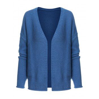 

Plain Color Sweater Textured Cardigan Cable Knit Open Front Long Sleeve Cardigan, Blue