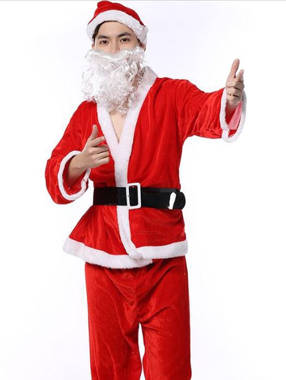 5 Pièces Costume Cosplay de Soirée Père Noël en Chapeau avec Ceinture - Rouge 