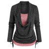 Plus Size Colorblock Faux Twinset T-shirt Cinched Space Dye Long Sleeve 2 In 1 Tee - BLACK 2X