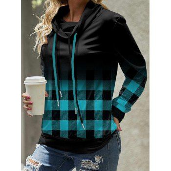 

Colorblock Sweatshirt Plaid Print Cowl Neck Sweatshirt Long Sleeve Sweatshirt, Green