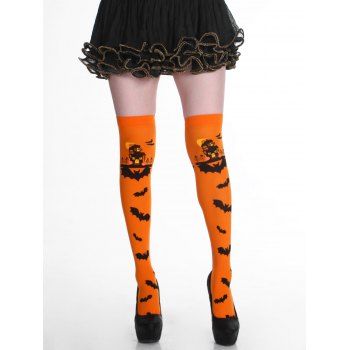 

Halloween Bat Printed Thigh High Socks, Dark orange