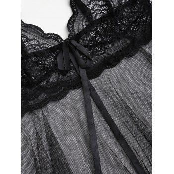 Lace Lingerie Dress Bowknot Scalloped See Through Lingerie Set