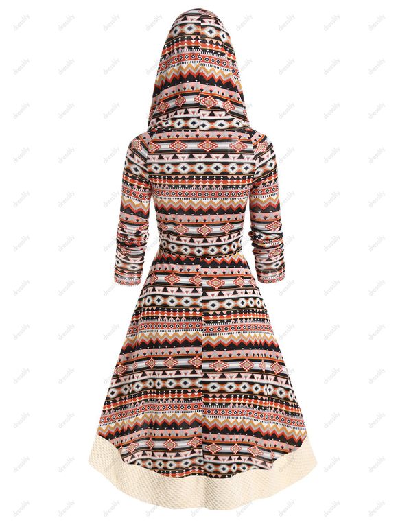 Robe Mi-Longue Linge A Texturée Panneau en Fausse Fourrure à Lacets Style Ethnique - café L