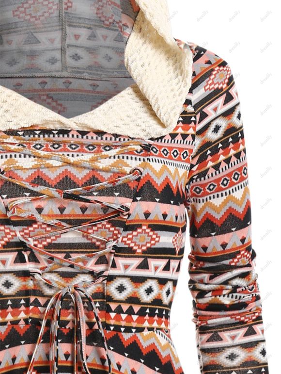 Robe Mi-Longue Linge A Texturée Panneau en Fausse Fourrure à Lacets Style Ethnique - café L