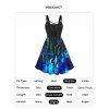 Plus Size Dress Galaxy Octopus Print Lace Up High Waisted A Line Midi Dress - BLACK 5X