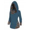 Tribal Geometric Stripe Panel Hooded Knit Top Long Sleeve Mock Button Knitted Top - DEEP GREEN L