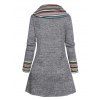 Plus Size Tribal Pattern Stripe Panel Knit Top Mock Button Long Sleeve Shawl Neck Knitted Top - GRAY 3X