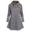 Plus Size Tribal Pattern Stripe Panel Knit Top Mock Button Long Sleeve Shawl Neck Knitted Top - GRAY 3X